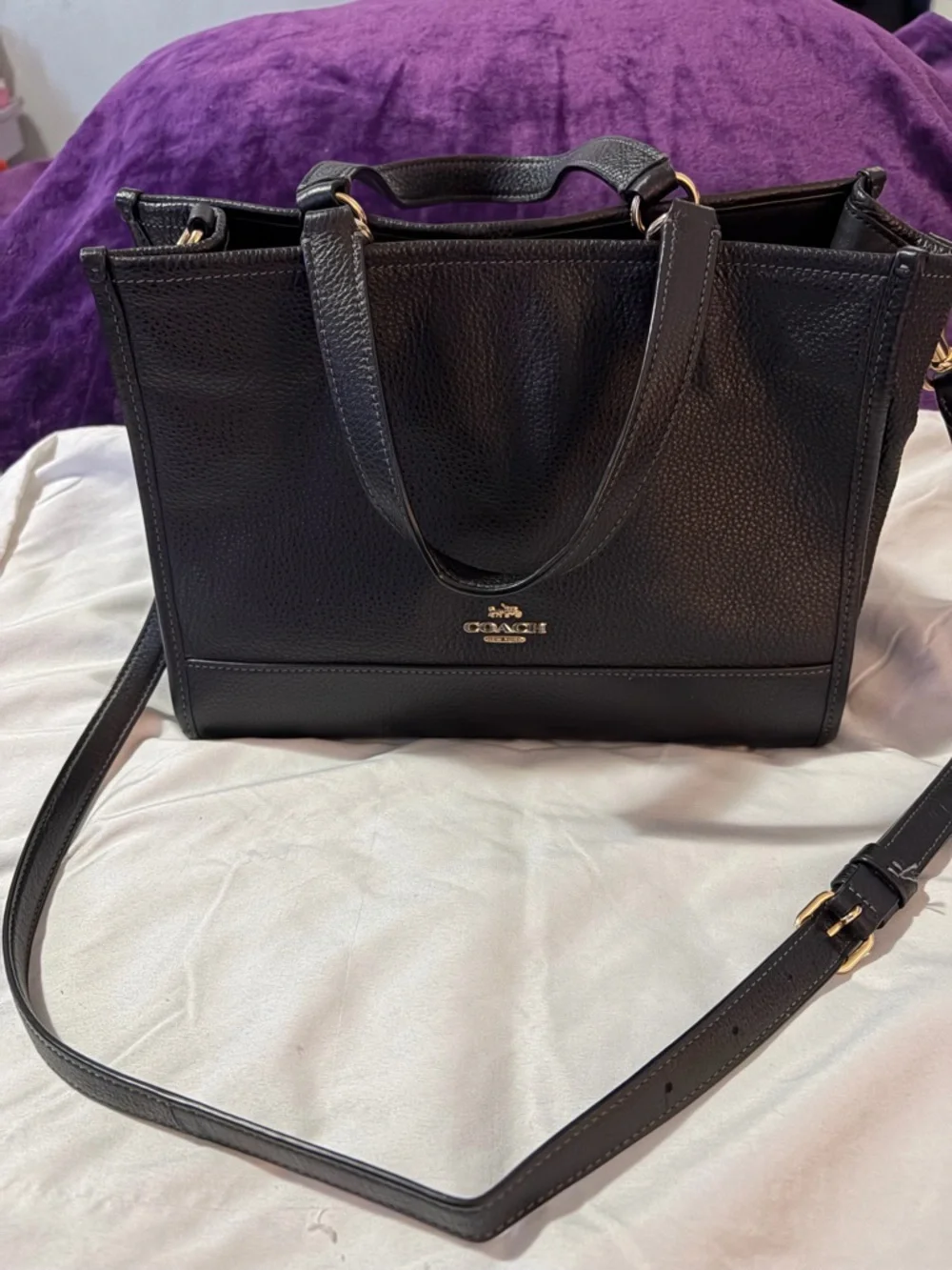 Coach Black Leather Satchel with Gold Hardware - Picture 2 of 5